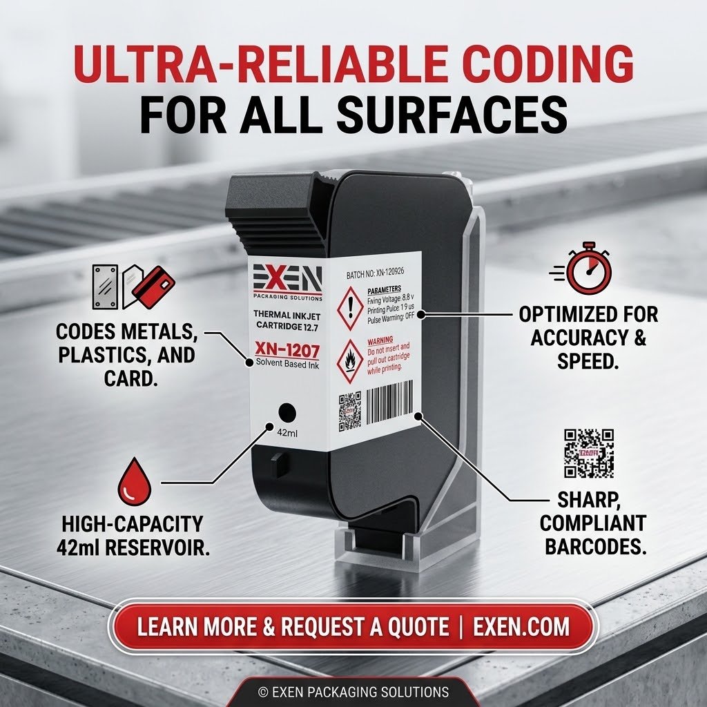 Black EXEN XN-1207 thermal inkjet Cartridge with Barcode Label